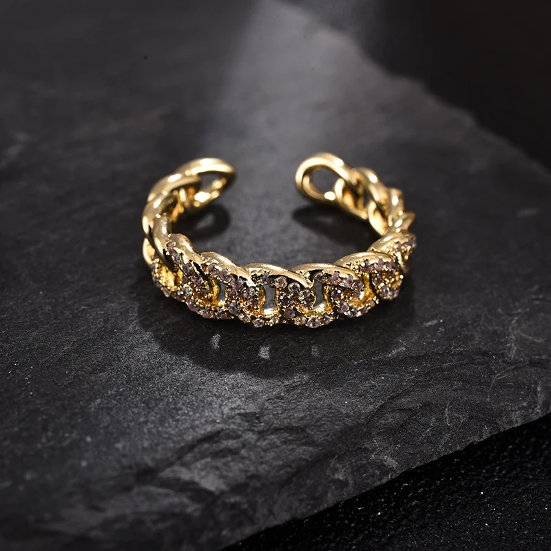 

BRAVEKISS Vintage Open Braided Twist Ring for Women Femme Adjustable AAA+CZ Wedding Rings Rhinestone Fashion Jewelry UR0608