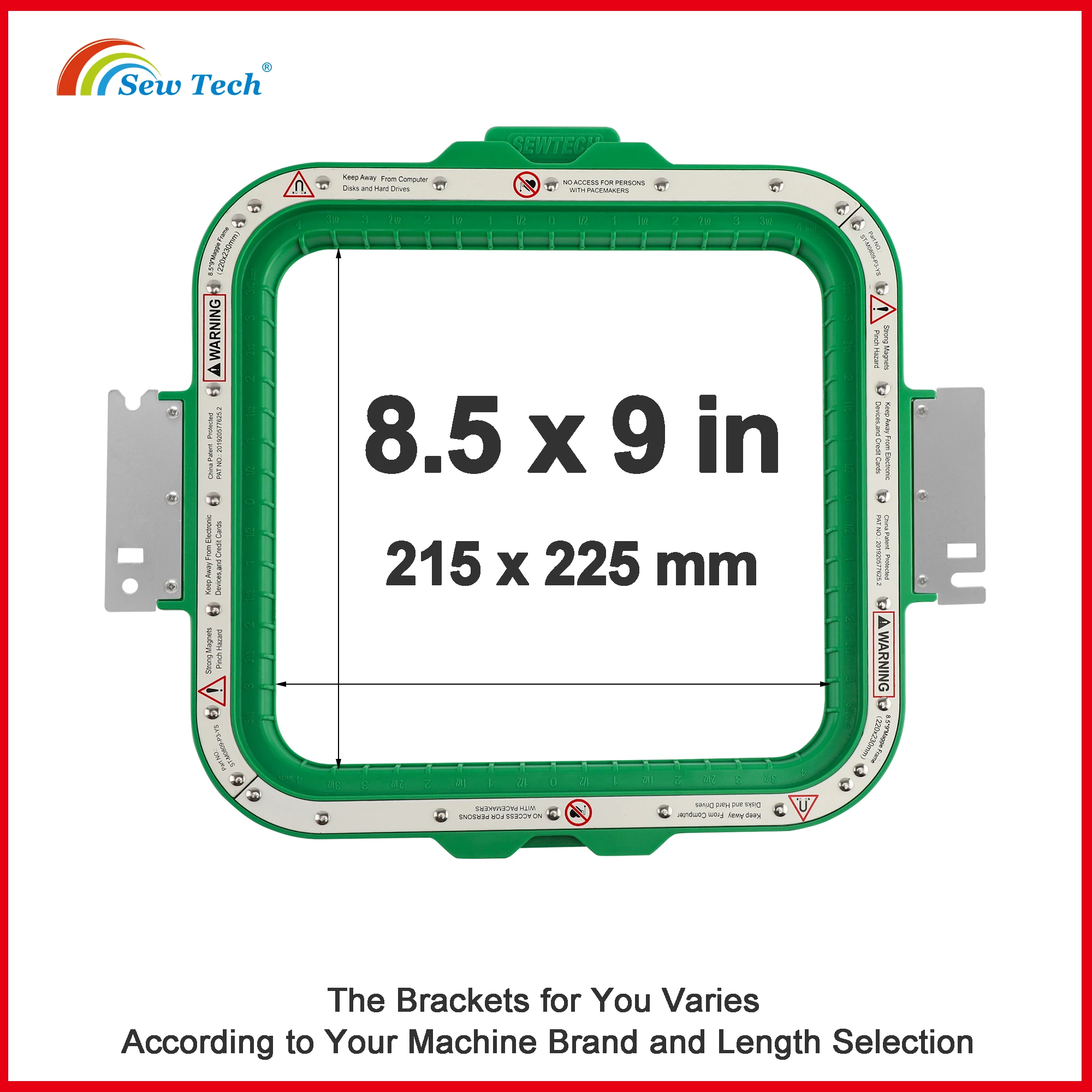 

Sew Tech Magnetic Hoop for Tajima Happy Barudan Ricoma ZSK SWF, 8.5x9inch MaggieFrame Embroidery Machine Mighty Magnet Frame