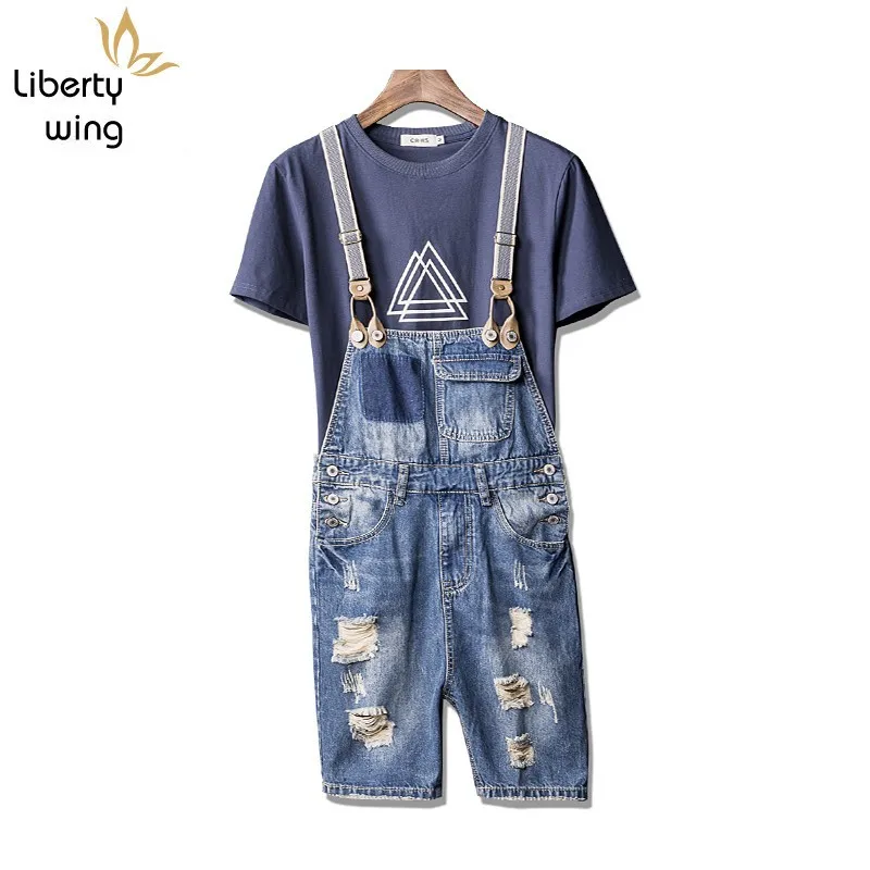 Летние повседневные Комбинезоны до колена для мальчиков рваные джинсы на молнии