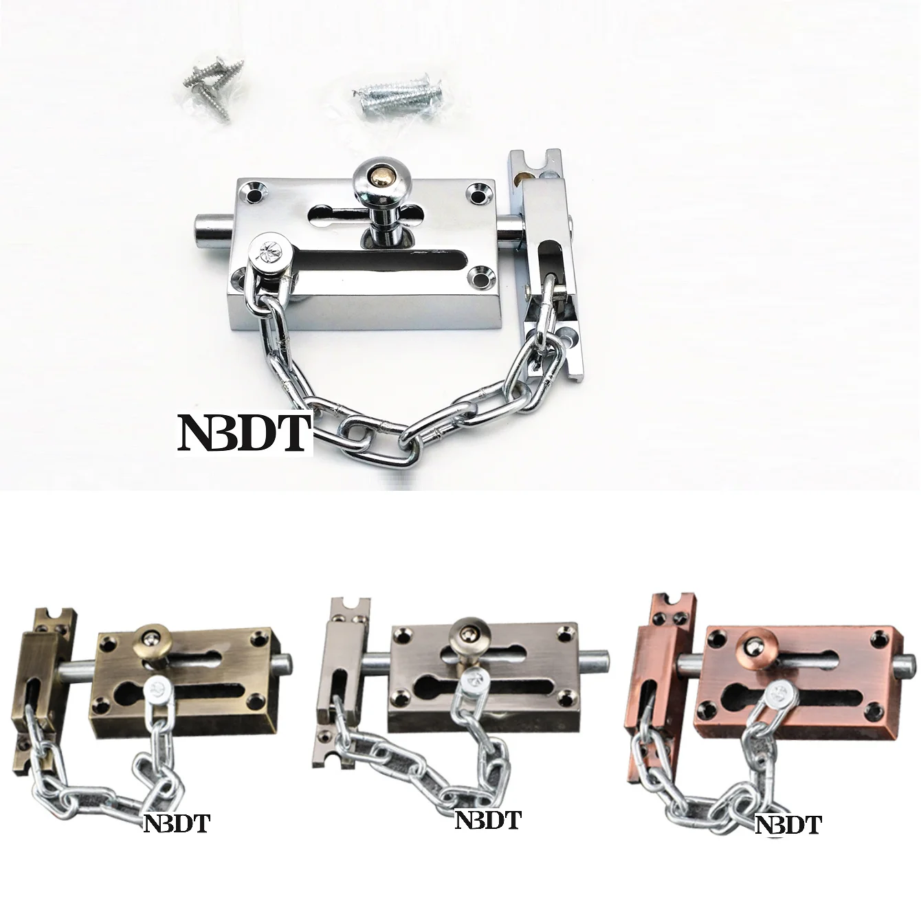 

Chrome Nickel Brushed Red Bronze Door Chain Lock Sliding Reversal Bolt Latch Intrusion Prevention Guard Anti-theft Dual Purpose