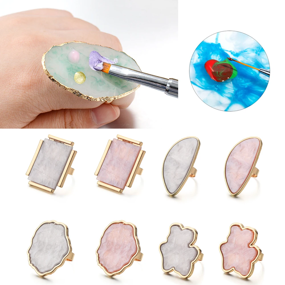 

1PC Resin Stone Acrylic Nail Art Palette Foundation Mixing Finger Ring Plate Pigment Holder Showing Shelf Painting Palette Tool