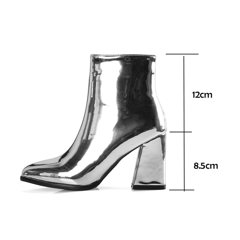 Модные женские ботинки ботильоны из лакированной кожи цвет золотой серебряный