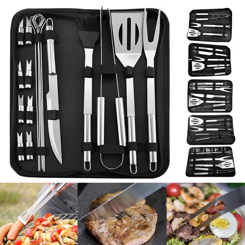 

BBQ Tools Set Barbecue Grilling Utensil Accessories 18Pcs Stainless Steel Wooden Camping Outdoor Cooking Tools Kit BBQ Utensils