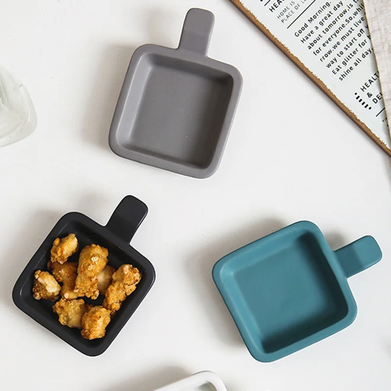 Ceramic Single Handle Seasoning Dish Square Mini Baking Tray Household Breakfast Steak Dessert Salad Plate Kitchen Tool | Дом и сад