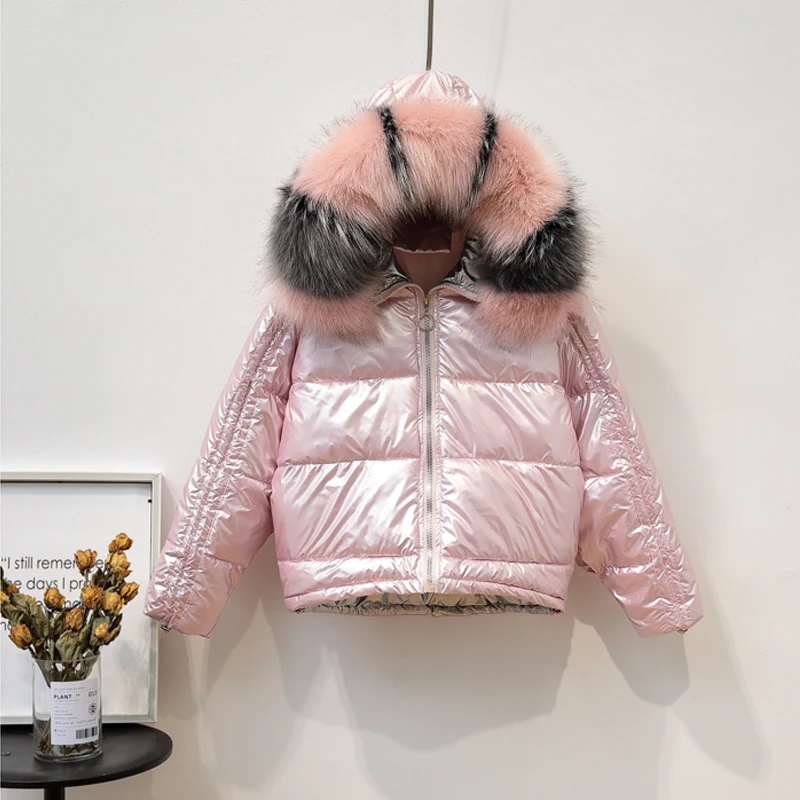 Heiyu зимняя короткая куртка для женщин большой искусственный мех воротник яркая