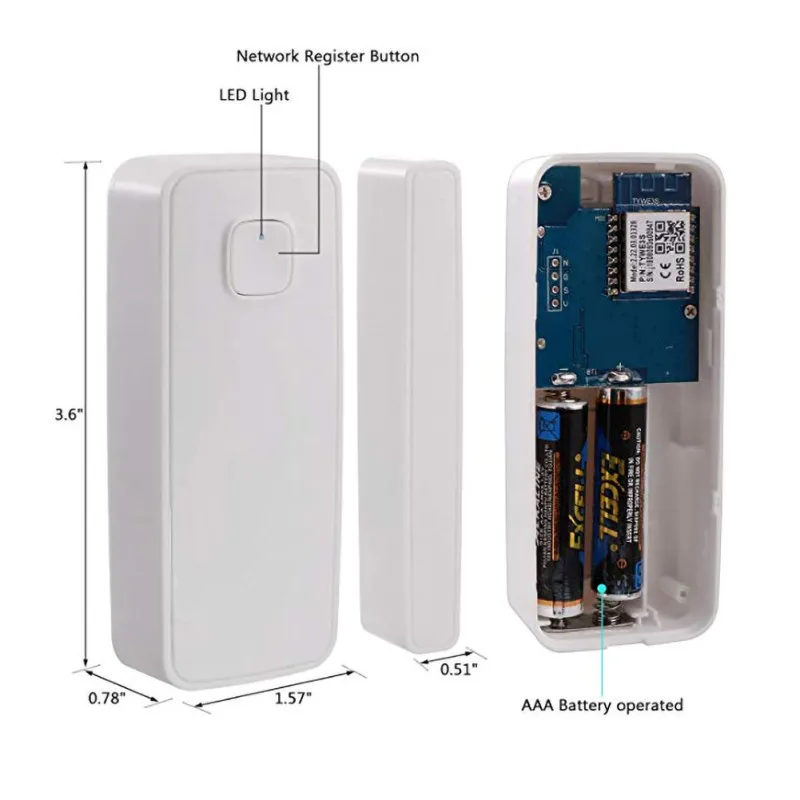 

Hot Door/Window Detector WiFi App Notification Alerts Battery Operated Home Security Sensor tuya support alexa google home