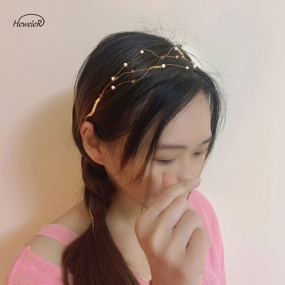 

Women Ladies Girls Fashion Fascinators Handamde Headband Crystal Bead Hair Clip Cosplay Headwear Hairpieces