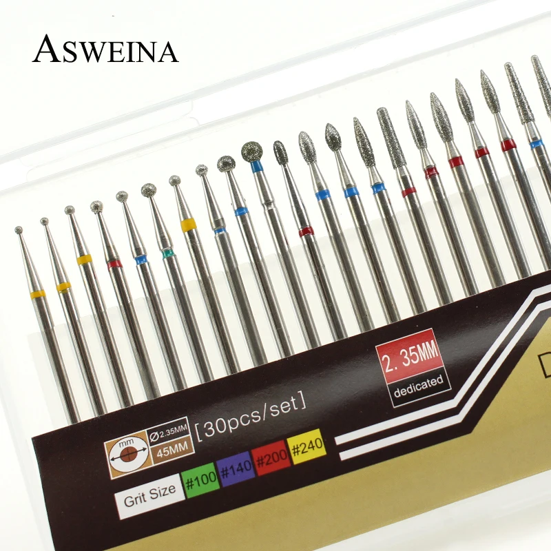 ASWEINA 30 шт./компл. Алмазных фрез для маникюра/педикюра Электрический аппарат для маникюра машина аксессуары пилочка для ногтей, удаляет мертвую кожу средство для удаления