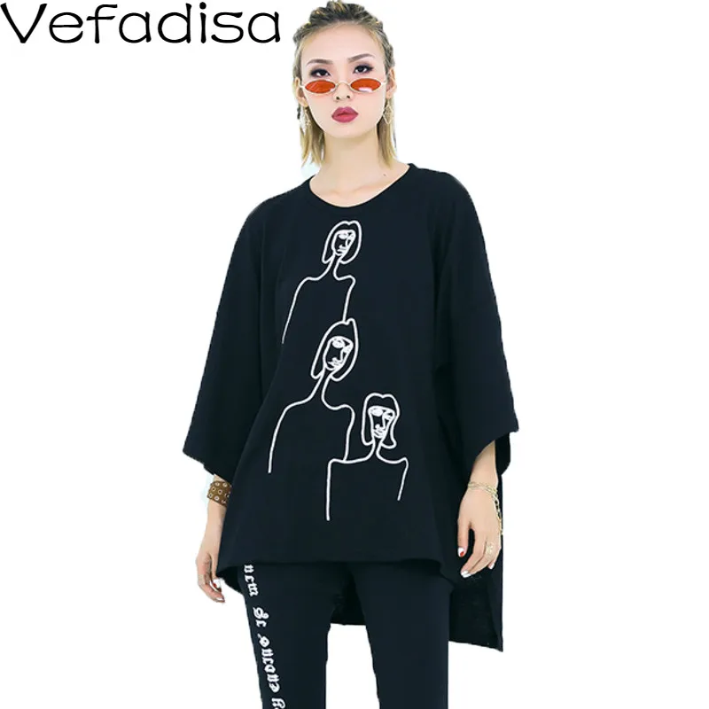 Женская футболка с вышивкой Vefadisa Новейшая летняя размера плюс Асимметричный топ