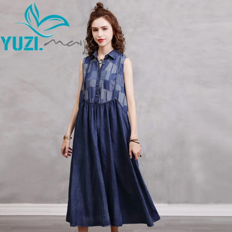 Летнее женское платье Yuzi.may Boho новые женские джинсовые платья однобортный