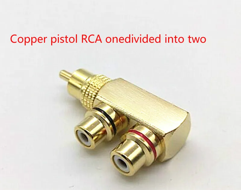 

Pistol Fine Copper Plated Lotus RCA Is Divided Into Two Audio and Video T-shaped RCA, One Male and Two Female AV Adapters