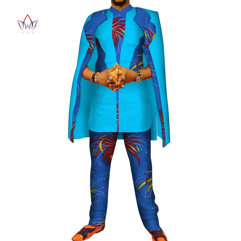 Африканский принт 3 шт. мужские комплекты Топ dashiki и брюки и халат набор Базен размера плюс традиционная африканская одежда 6XL WYN327 - Цвет: 5