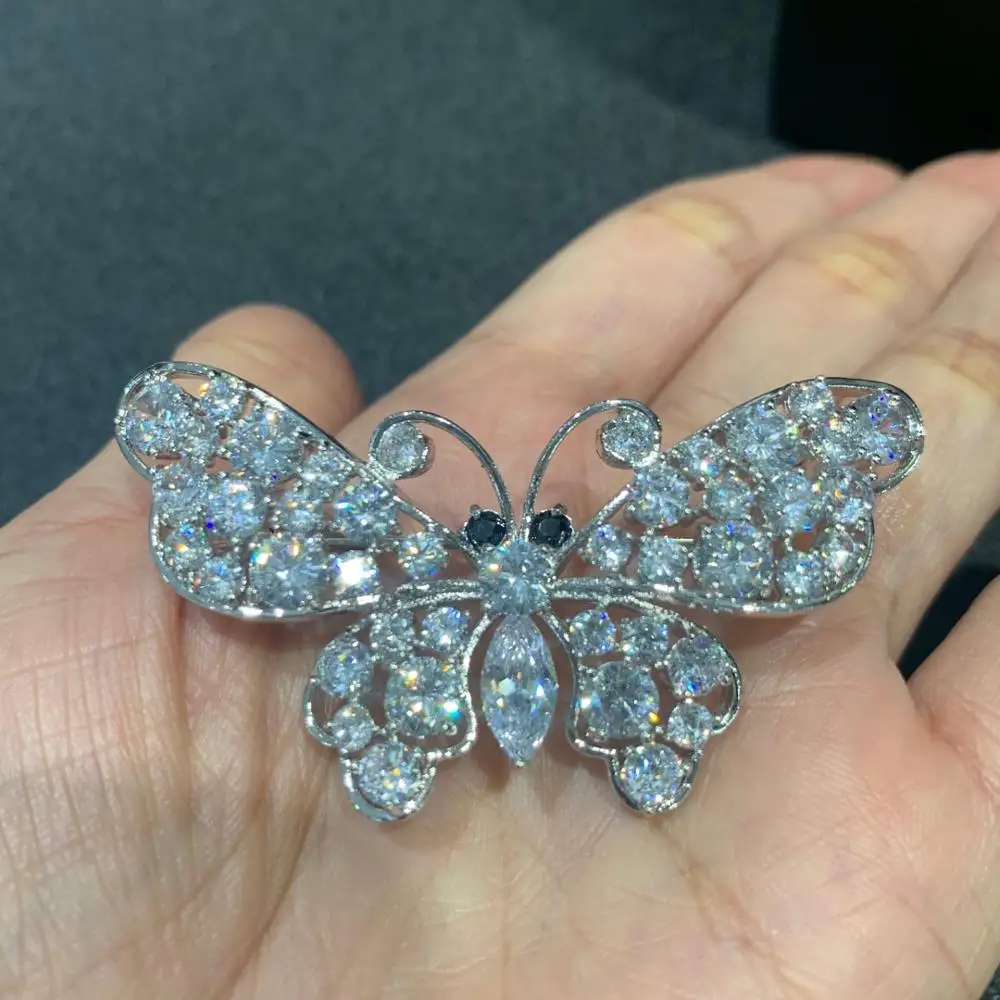 

copper with cubic zircon butterfly brooch insect fashion women jewelry free shipping white color 58*32MM