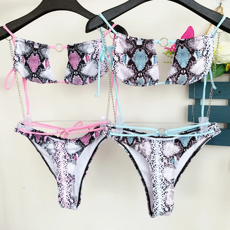 Женский сексуальный купальник In-X со змеиным принтом бикини с лямкой на шее 2020