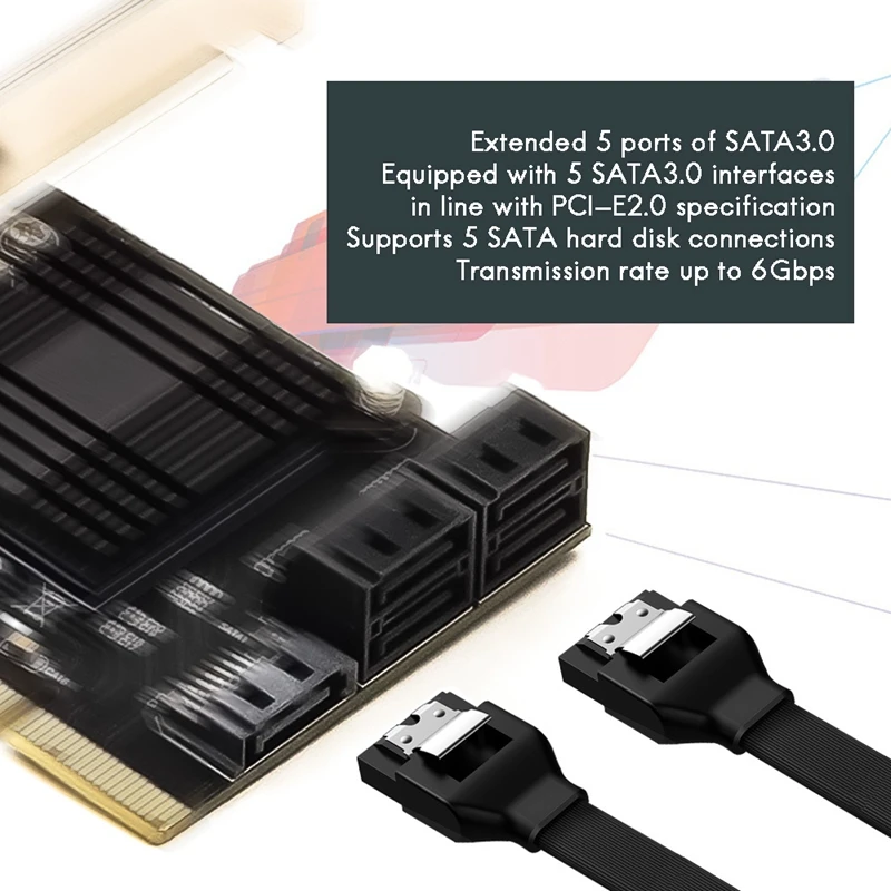

PCIE to 5 Port SATA3.0 Adapter Card Computer Chassis Expansion Card JMB585 Support IDE/AHCI Mode