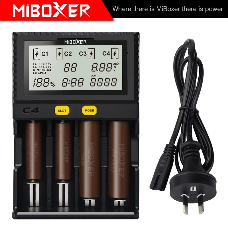 Умное зарядное устройство Miboxer C4 ЖК-дисплей для литий-ионных IMR ICR LiFePO4