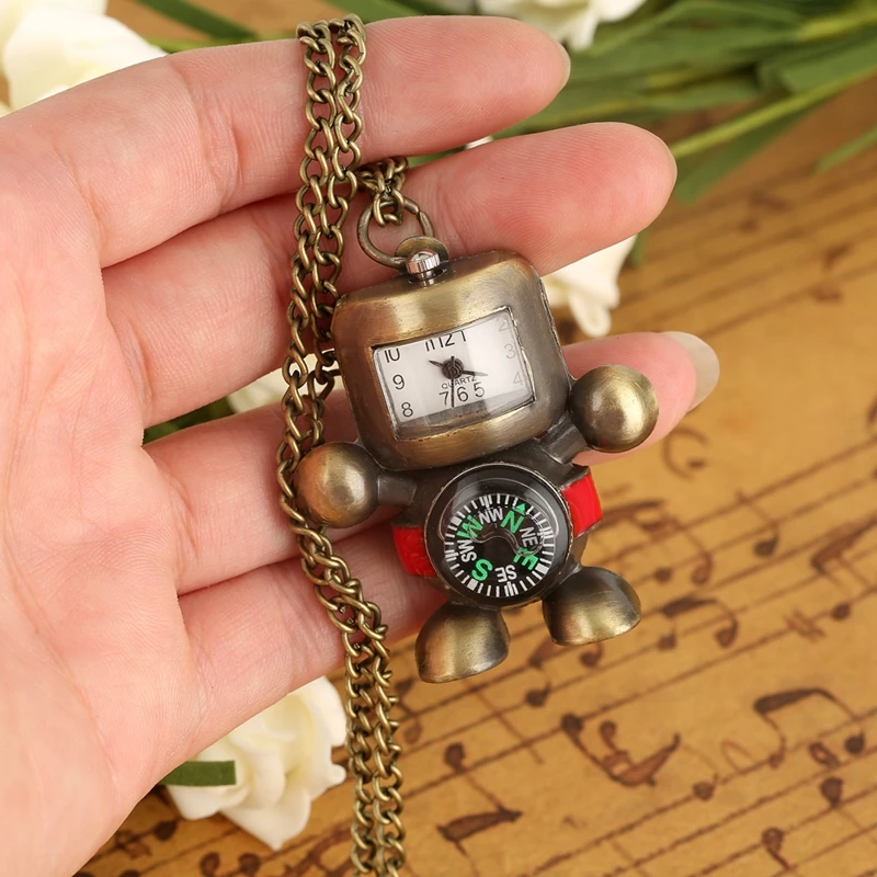 Нежный Робот Форма карманные наручные часы бронзового сплава практические
