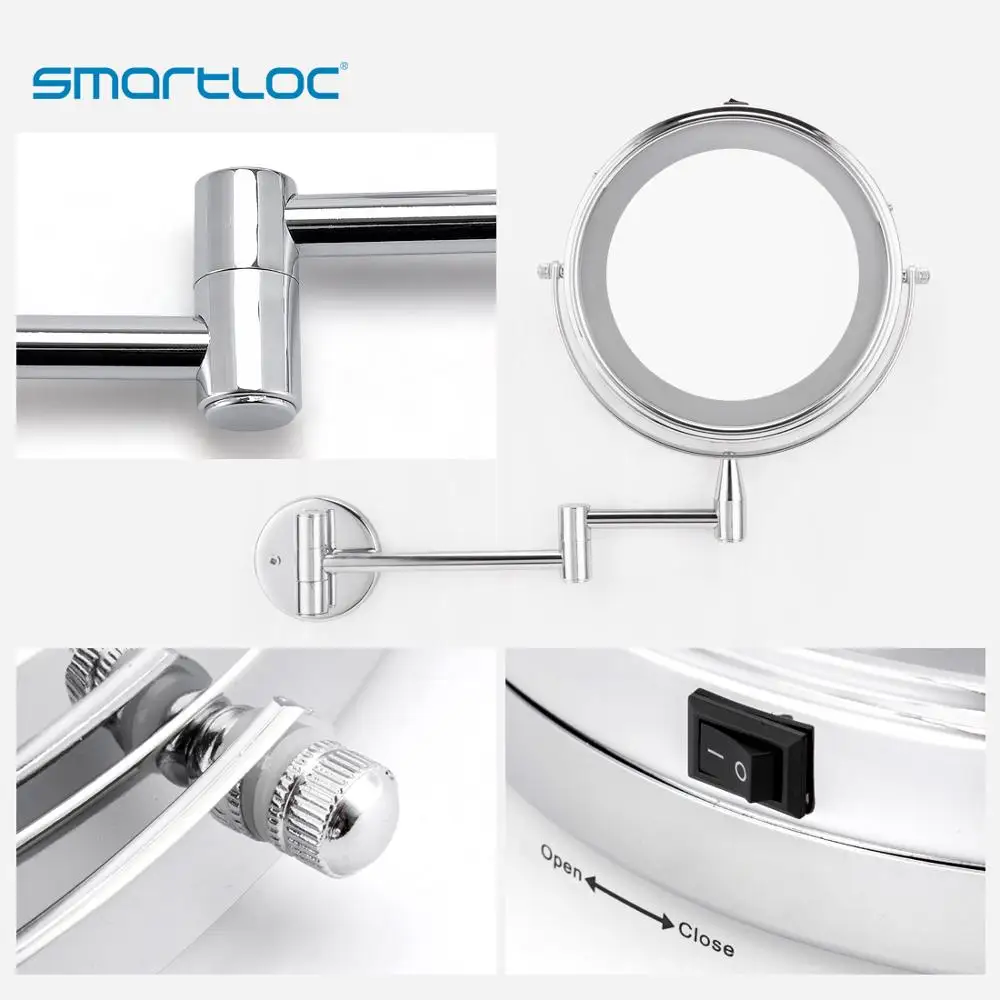 smartloc LED 8 inch 10X Magnifying Bathroom Mirror Vanity Wall Mounted Makeup Bath Smart Free Shipping Products | Обустройство дома