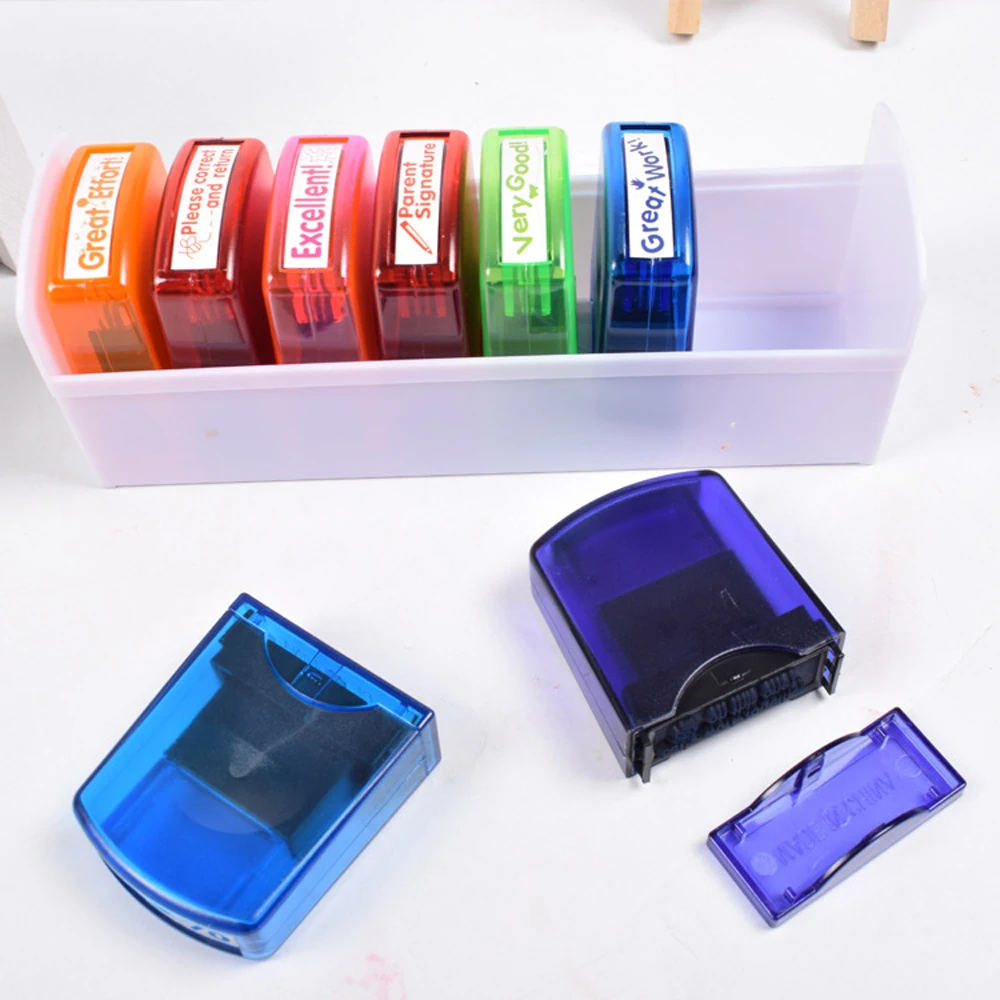 

8 kinds of Teacher Comments Colorful Ink Pad Stamp Toy Set School Grading Stamp Encourage Toys For Children Student Appraisal