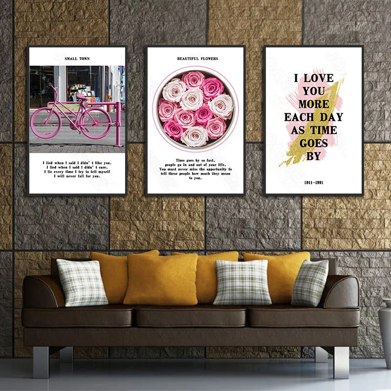 

Nordic color painted flowers text simple text layout white floor canvas map wall living room sofa background decoration