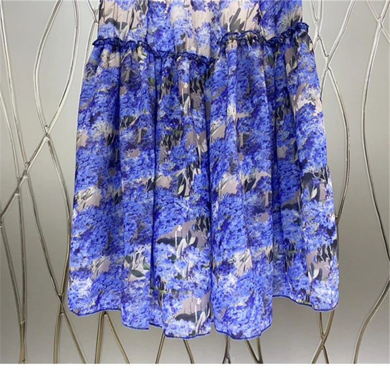 

Newest Fashion Summer Dress 2021 High Quality Women Ruffle Collar Purple Floral Print Patchwork Sleeveless Casual Boho Dress