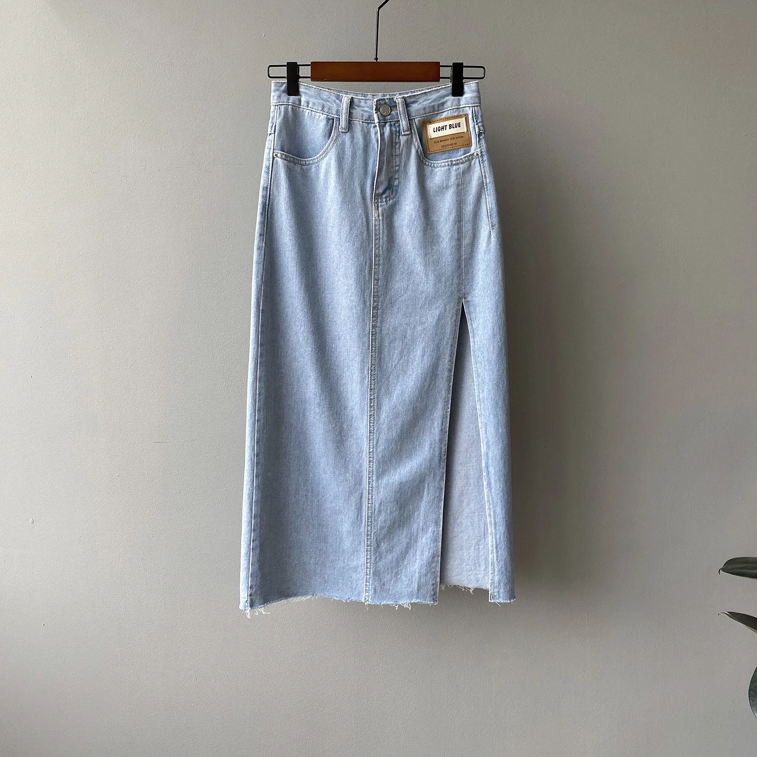 

COZOK Denim Skirt Women's 2021 Summer New Korean Version Loose and Thin Split Hem A-line Skirt 7159