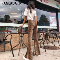 pop 2021 autumn women fashion new elastic high waist leopard flared pants pants womens hot pants