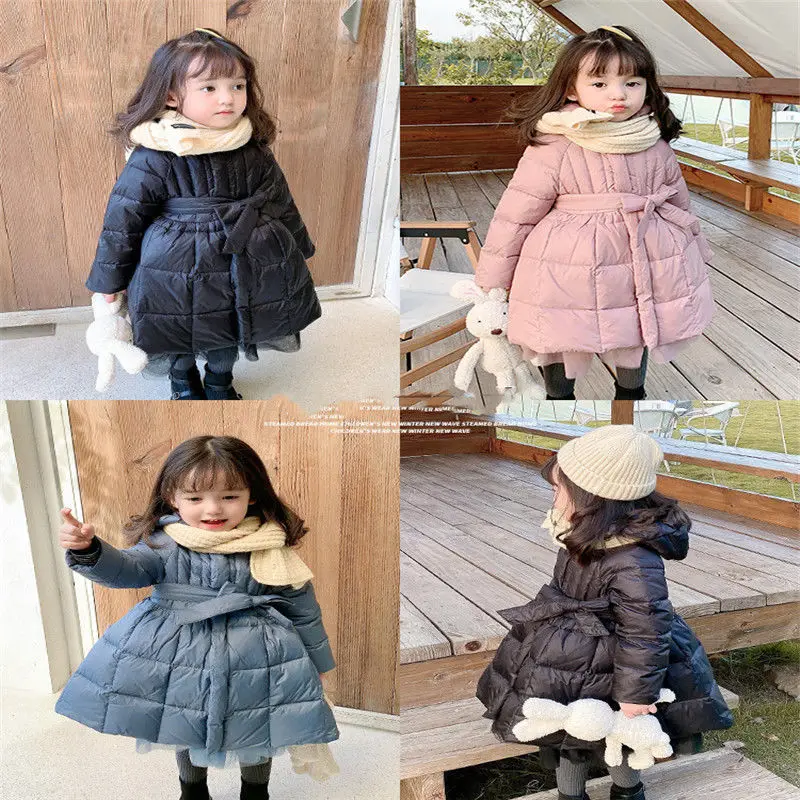 

Girls Padded Jackets Fashion Bowknot Lace Clothing Coat Baby Winter Warm Casual Outerwear for 1-6 Years Old Kids Korean Princess