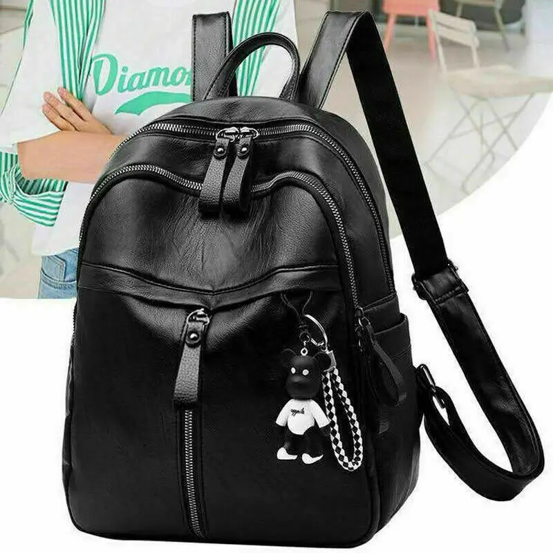 

2020 Women PU Leather Backpack Bag Cute Fashion Purse Cross Shoulder Travel Black