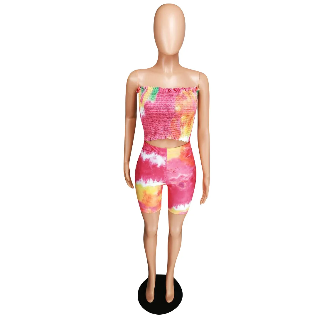 HAOYUAN Tie Dye/пикантная Женский комплект 2 шт. праздничная одежда укороченный топ и байкерские шорты Комплект из двух предметов, летняя Клубная одежда