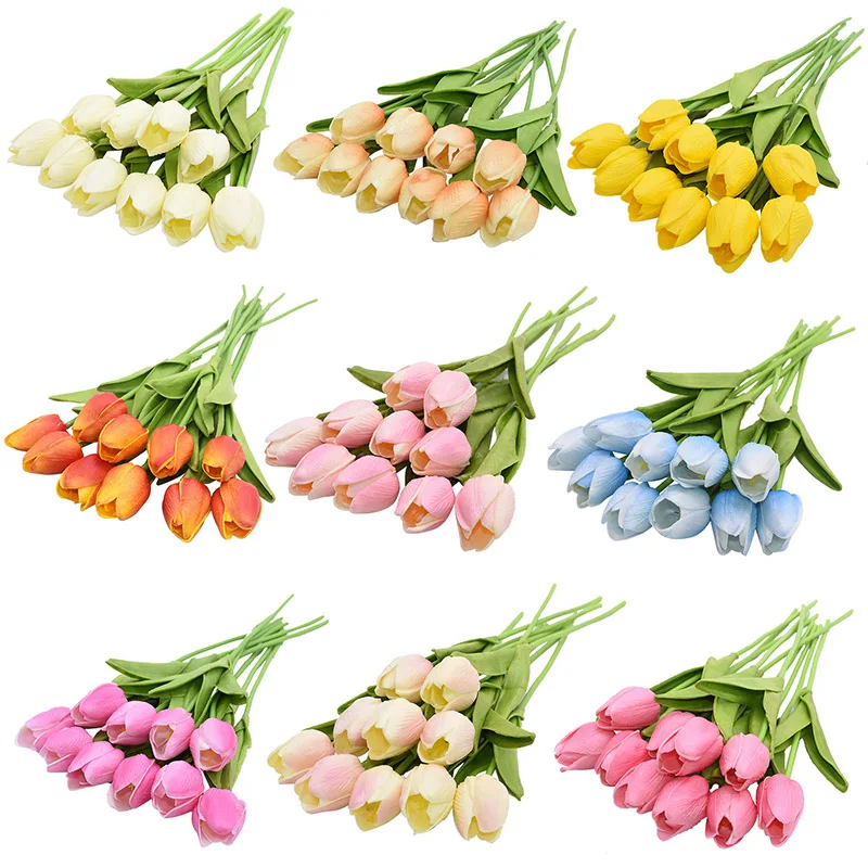 

10Pcs Tulips Artificial Flower PU Real Touch Tulip Bouquet Fake Flower for Home Gift Wedding Decorative Flowers