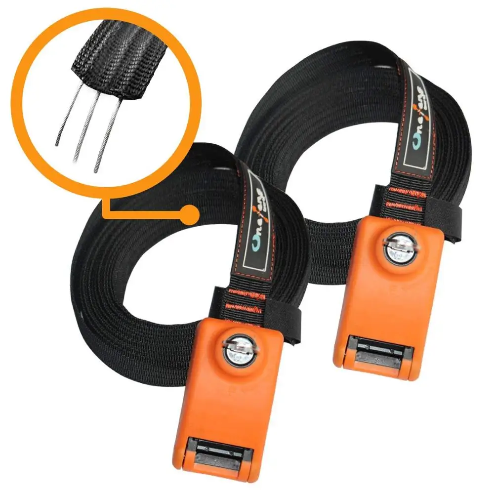 Onefeng Sports Lockable Tie Down Strap 3 Stainless Steel Cables 1 Pair Anti-Theft with 2 Keys for Trailer Orange Rubber Coat