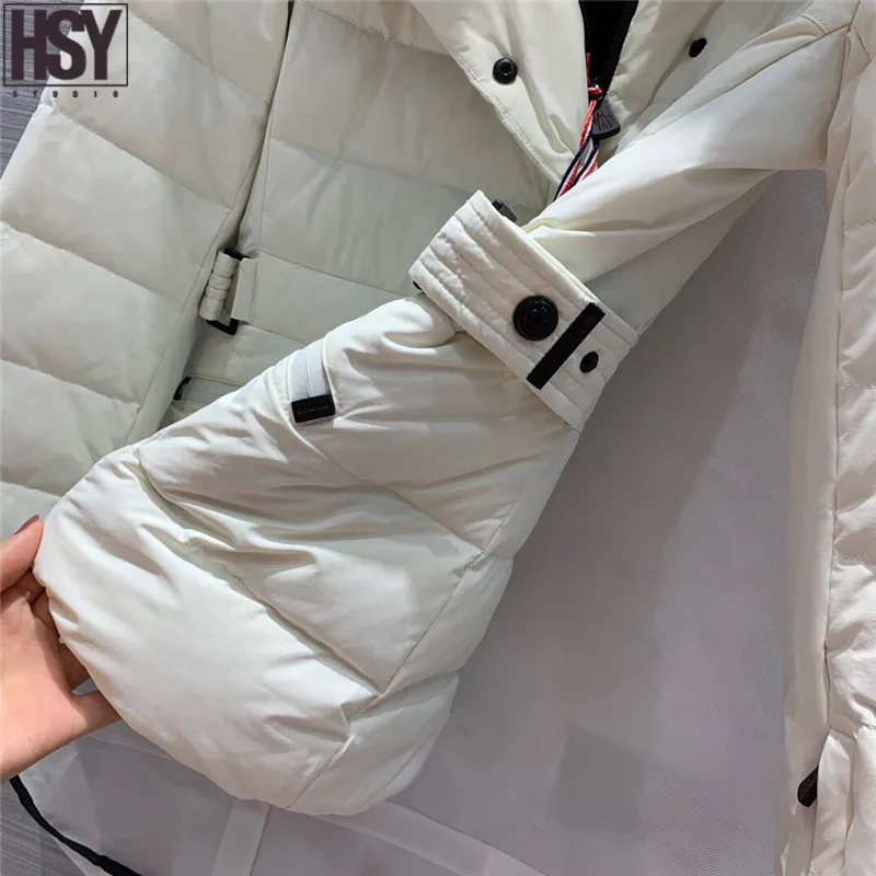 【HSY】 Осень Зима женский пуховик Белый Лисий меховой воротник 90% белый гусиный пух уличная Лыжная Талия пуховик черный/whi