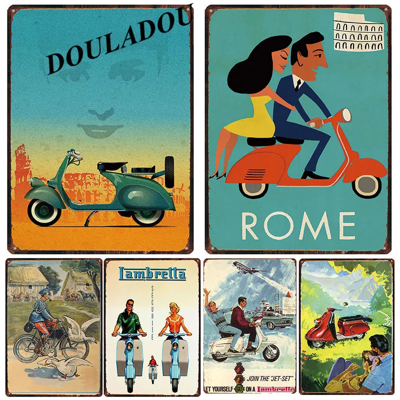 

[Douladou] ROME COUPLE Metal Cafe Store Hotel Decor Wall Signs MOTOR Metal Painting Decor Pub Shop Vintage Painting 20x30CM