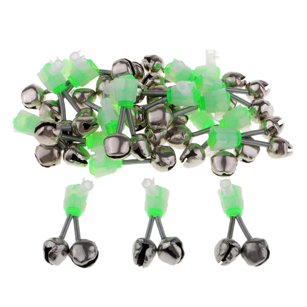 

20pcs Glow in Dark Fishing Rod Tip Bite Alarm Ring with Twin Bells Fishing Tackle Ring Clip Fishing Accessories