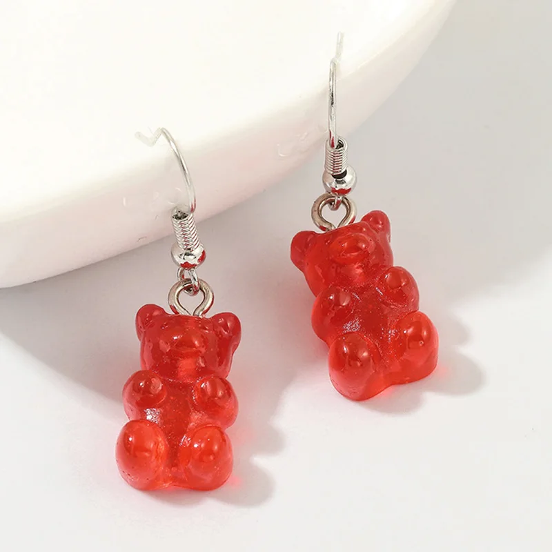 

Cute Bear Drop Earring Red Black Resin Gummy Jelly Animal Dangle Earrings Minimalist Sweet Statement Jewelry for Women Girl Gift