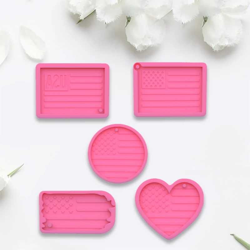 

5 Pcs American Flag Keychain Epoxy Resin Mold Jewelry Pendants Silicone Mould