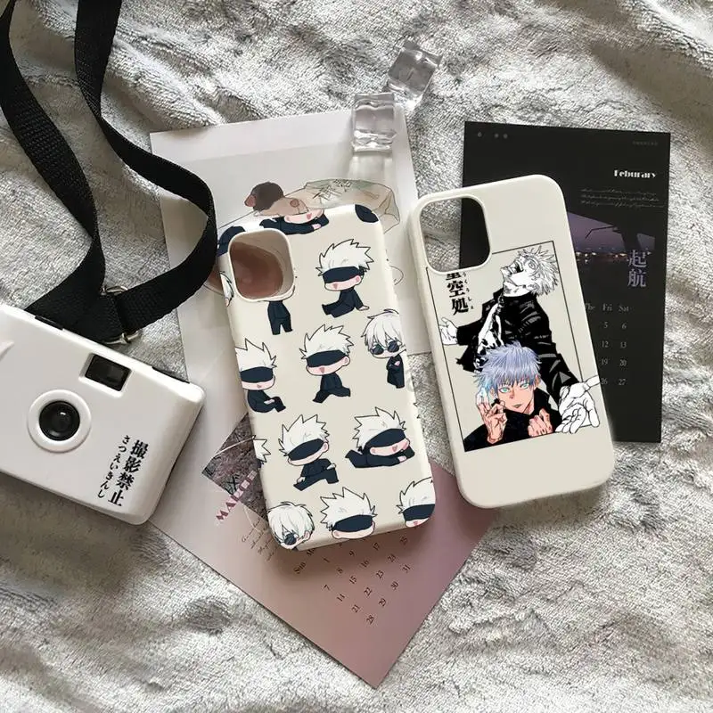 

Japan Anime Jujutsu Kaisen Phone Case White Candy Color for iPhone 6 7 8 11 12 s mini pro X XS XR MAX Plus