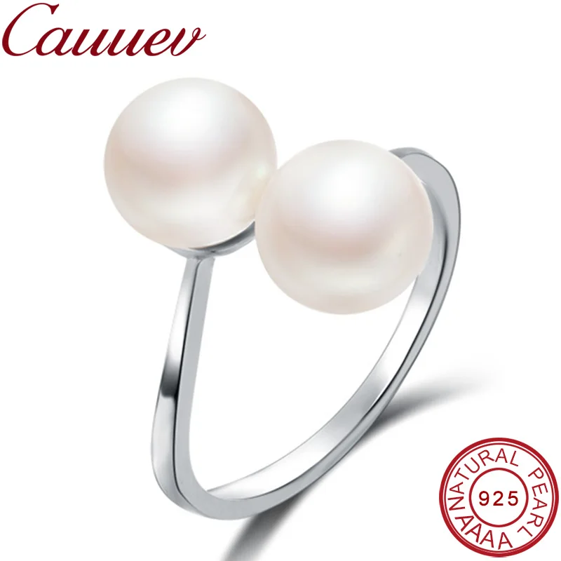 

Cauuev2018 Fashion 100% Double PearlsNatural Pearl Ring Jewelry 925 Sterling Silver Interlaced Rings Pearl Wedding Rings jewelry