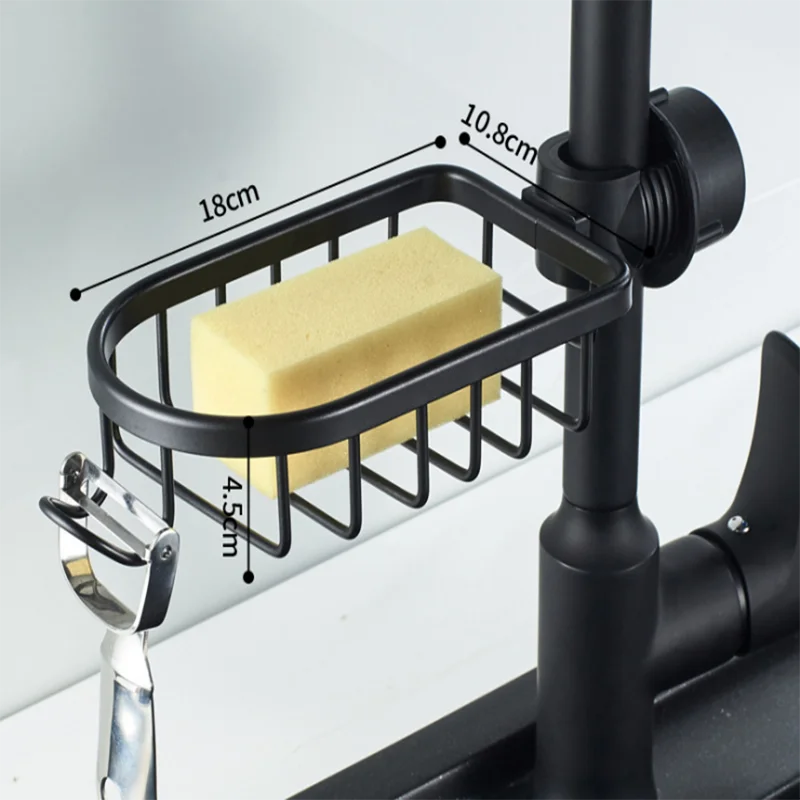 

Stainless Steel Faucet Holder In Kitchen And Bathroom With No Holes And An Adjustable Sink Soap Rag Sponge Storage Holder