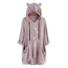 Толстовка женская оверсайз с капюшоном, повседневный Топ с длинным рукавом и карманами, с принтом кошачьих ушей, пуловер, худи с карманами