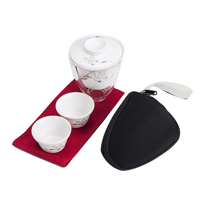 

Travel Bag Chinese Kung Fu Tea set gaiwan teapot teacups fair mug tea sets white Portable travel tea set drinkware Free shipping