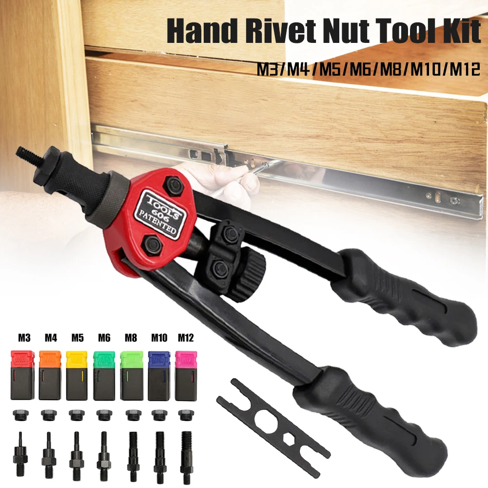 

9Pcs/Set Hand Threaded Rivet Nut Gun Nuts Insert Manual Riveter Tool for M3 M4 M5 M6 M8 M10 M12 Nut High Quality Tools