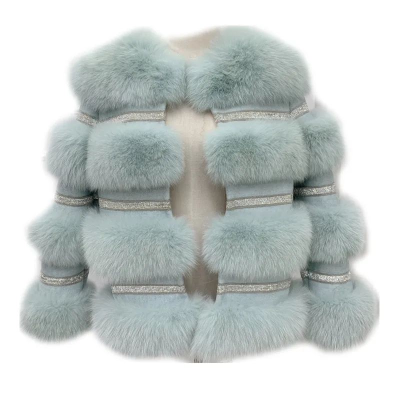 

2020 Brand popular Luxury Women Natural fox Fur coats rhinestone studded High fashion styllish Winter real fur jackets