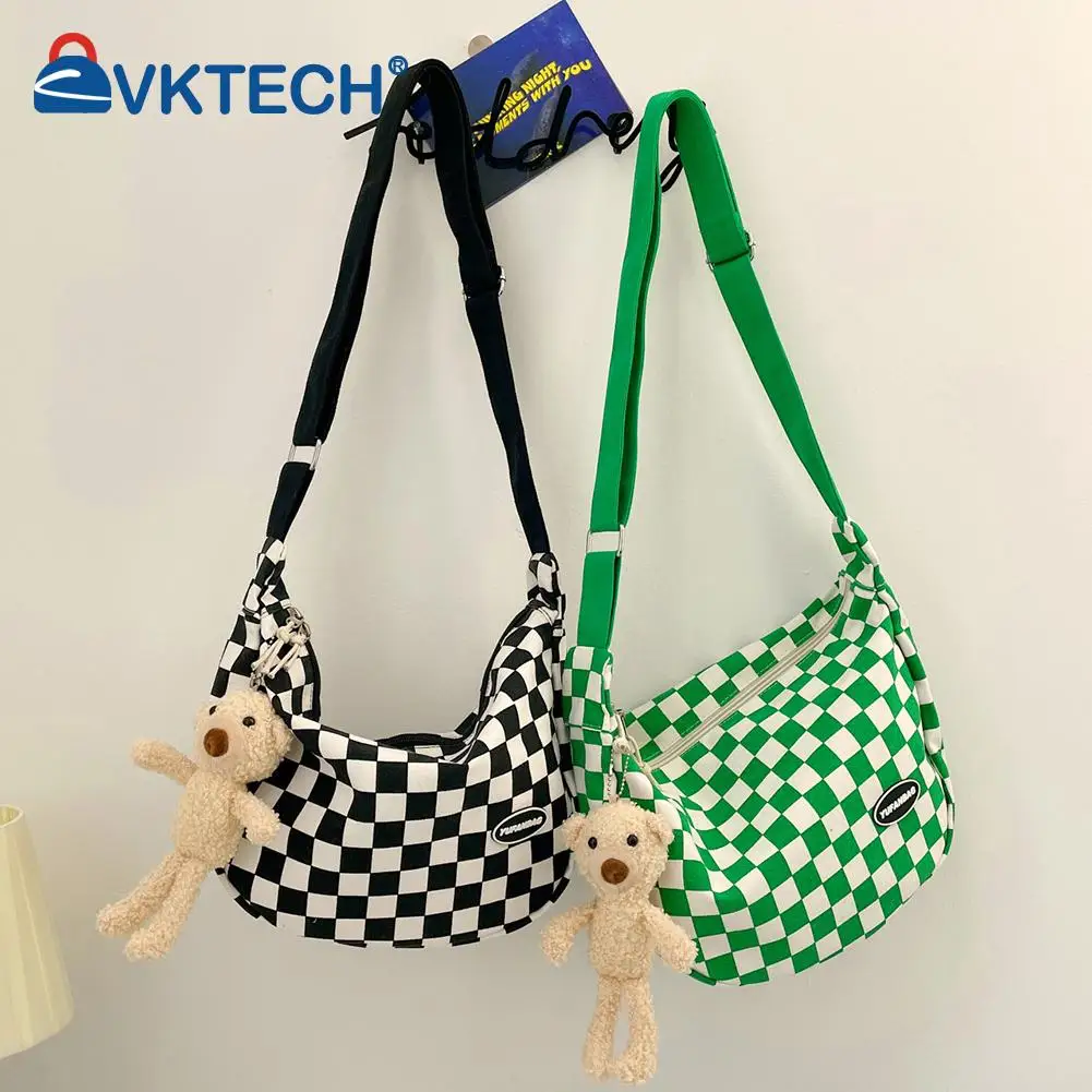 

Нейлоновая нагрудная сумка в клетку для женщин, винтажный саквояж кросс-боди для покупок, Повседневная Уличная дорожная сумочка