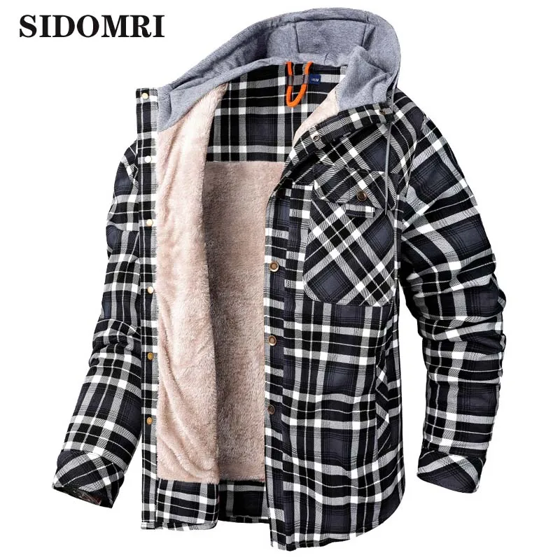 Hot Sale Jacket Men Fashion Casual Loose Autumn Winter Men Turn Down Collar Long Sleeve  Plaid Thicken Fake Two-piece Jackets