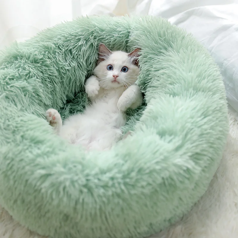 

Dog Pet Bed Kennel Round Cat Bed Winter Warm Dog House Sleeping Bag Long Plush Super Soft Pet Bed Puppy Cushion Mat Cat Supplies