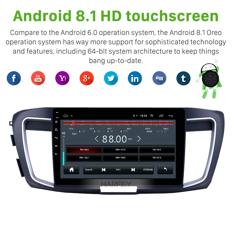 Harfey 10 1-дюймовый телефон стерео Android 1 для 8 Honda Accord 9 2.0L низкая версия автомобильное