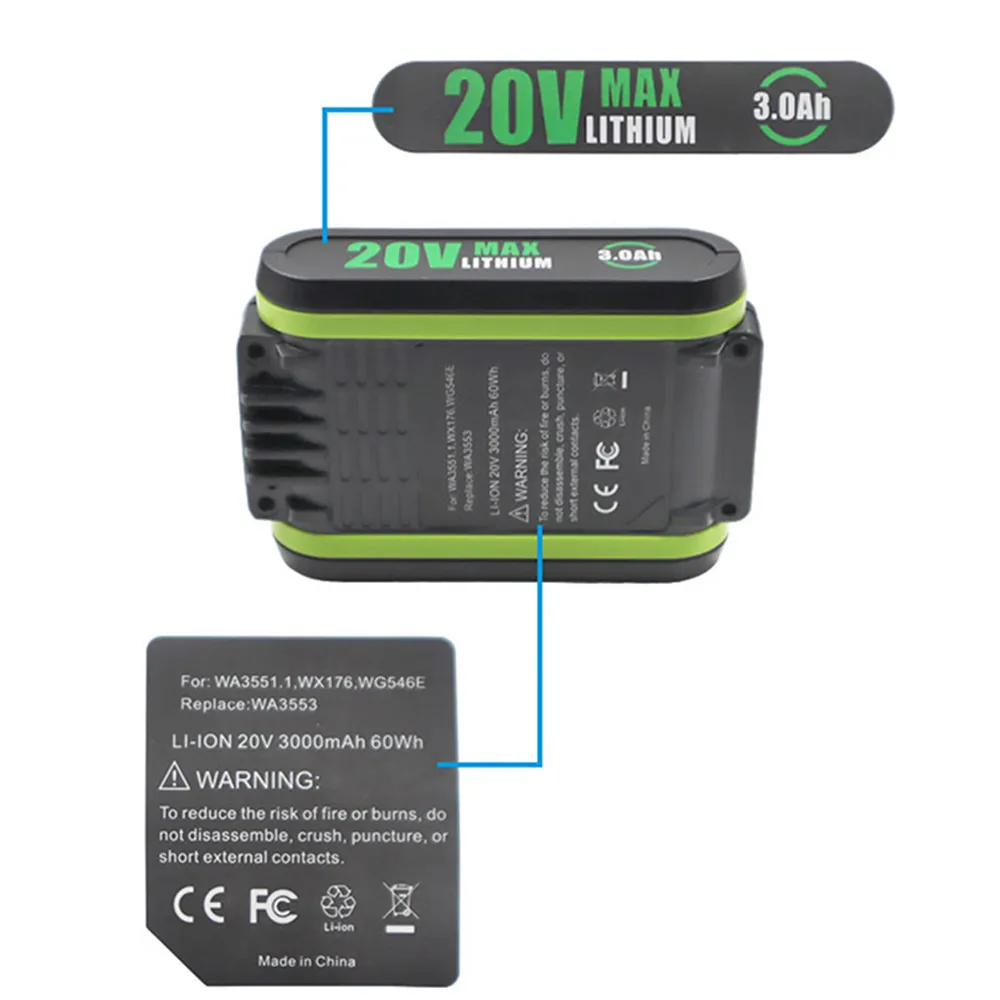 

for Worx WA3551 WA3572 Battery WA3551.1 20V 3.0Ah Lithium Battery Label DIY Battery Sticks