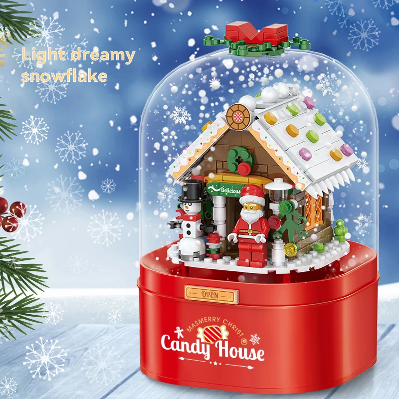 building block merry christmas decorations toys musical music box doll house dollhouse santa claus presents gift for boys girls free global shipping